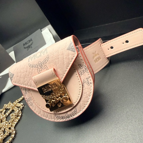 MCM Pink Leather Mini Belt Bag Crossbody - Picture 2 of 13